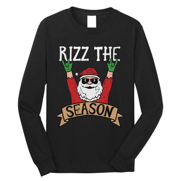 Rizz The Season Funny Christmas Santa Rock Xmas Rocker Long Sleeve Shirt