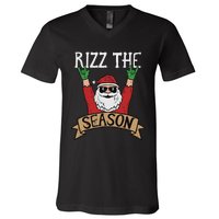 Rizz The Season Funny Christmas Santa Rock Xmas Rocker V-Neck T-Shirt