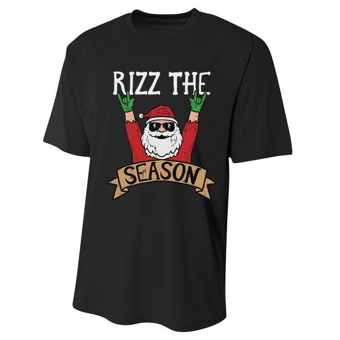 Rizz The Season Funny Christmas Santa Rock Xmas Rocker Performance Sprint T-Shirt