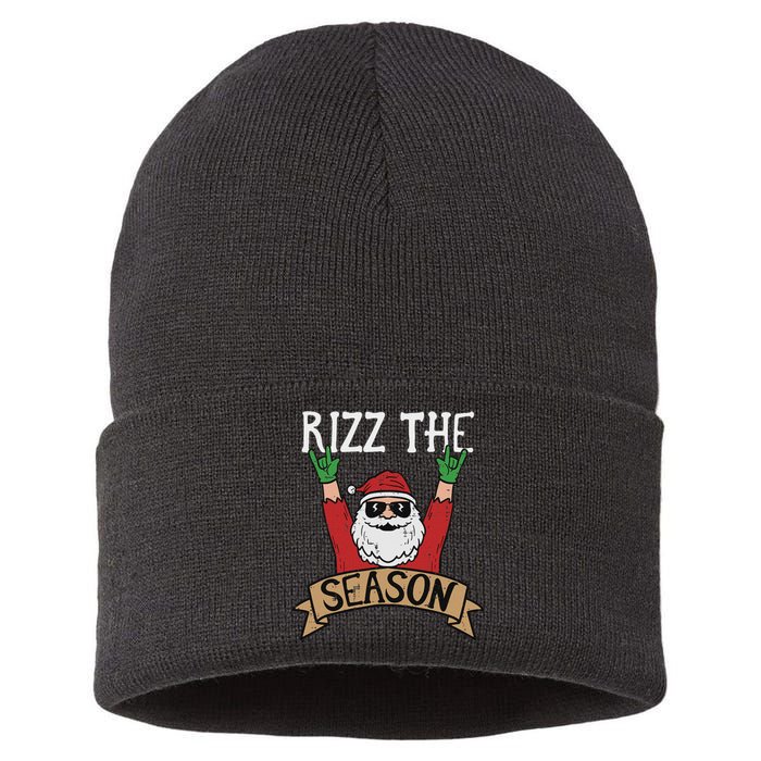 Rizz The Season Funny Christmas Santa Rock Xmas Rocker Sustainable Knit Beanie