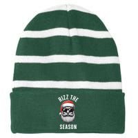 Rizz The Season Silly Christmas Funny Santa Striped Beanie with Solid Band