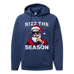 Rizz The Season Funny Santa Joke White Elephant Christmas Performance Fleece Hoodie