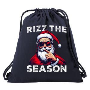 Rizz The Season Funny Santa Joke White Elephant Christmas Drawstring Bag