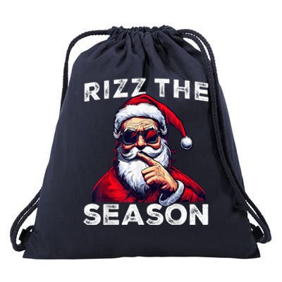 Rizz The Season Funny Santa Joke White Elephant Christmas Drawstring Bag