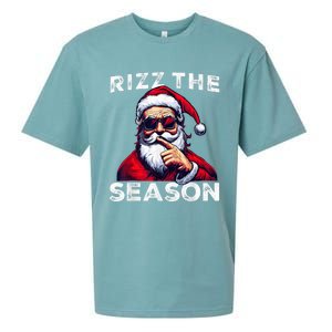 Rizz The Season Funny Santa Joke White Elephant Christmas Sueded Cloud Jersey T-Shirt