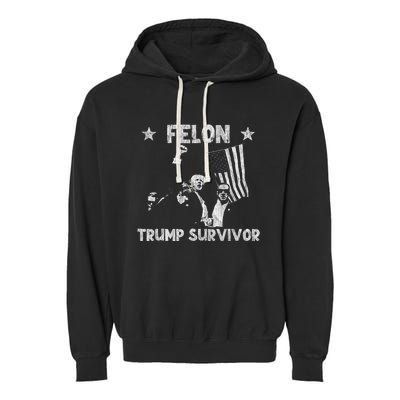 Retro Trump Survivor 2024 American Flag Trump Supporters Garment-Dyed Fleece Hoodie