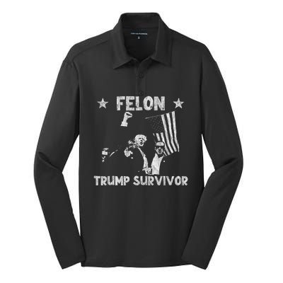 Retro Trump Survivor 2024 American Flag Trump Supporters Silk Touch Performance Long Sleeve Polo