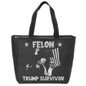 Retro Trump Survivor 2024 American Flag Trump Supporters Zip Tote Bag