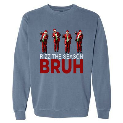 Rizz The Season Bruh Funny Maga Santa Trump Dance Christmas Garment-Dyed Sweatshirt