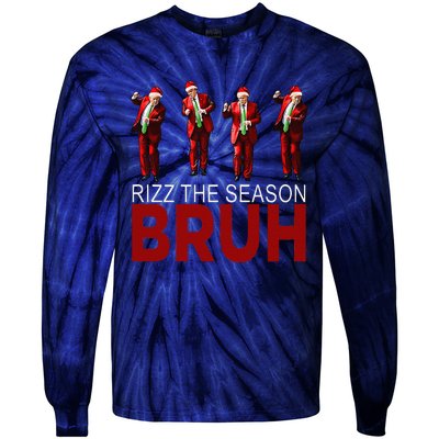 Rizz The Season Bruh Funny Maga Santa Trump Dance Christmas Tie-Dye Long Sleeve Shirt