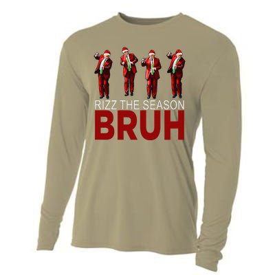 Rizz The Season Bruh Funny Maga Santa Trump Dance Christmas Cooling Performance Long Sleeve Crew