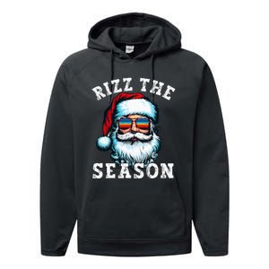 Rizz The Season Funny Christmas Rizzmas Santa Claus Rizzler Performance Fleece Hoodie