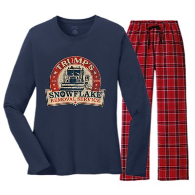 Retro TrumpS Snowflake Removal Service Funny Trump 2024 Women's Long Sleeve Flannel Pajama Set 