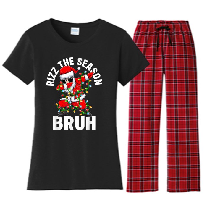 Rizz The Season Bruh Christmas Rizzmas Santa Claus Rizzler Women's Flannel Pajama Set