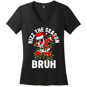 Rizz The Season Bruh Christmas Rizzmas Santa Claus Rizzler Women's V-Neck T-Shirt