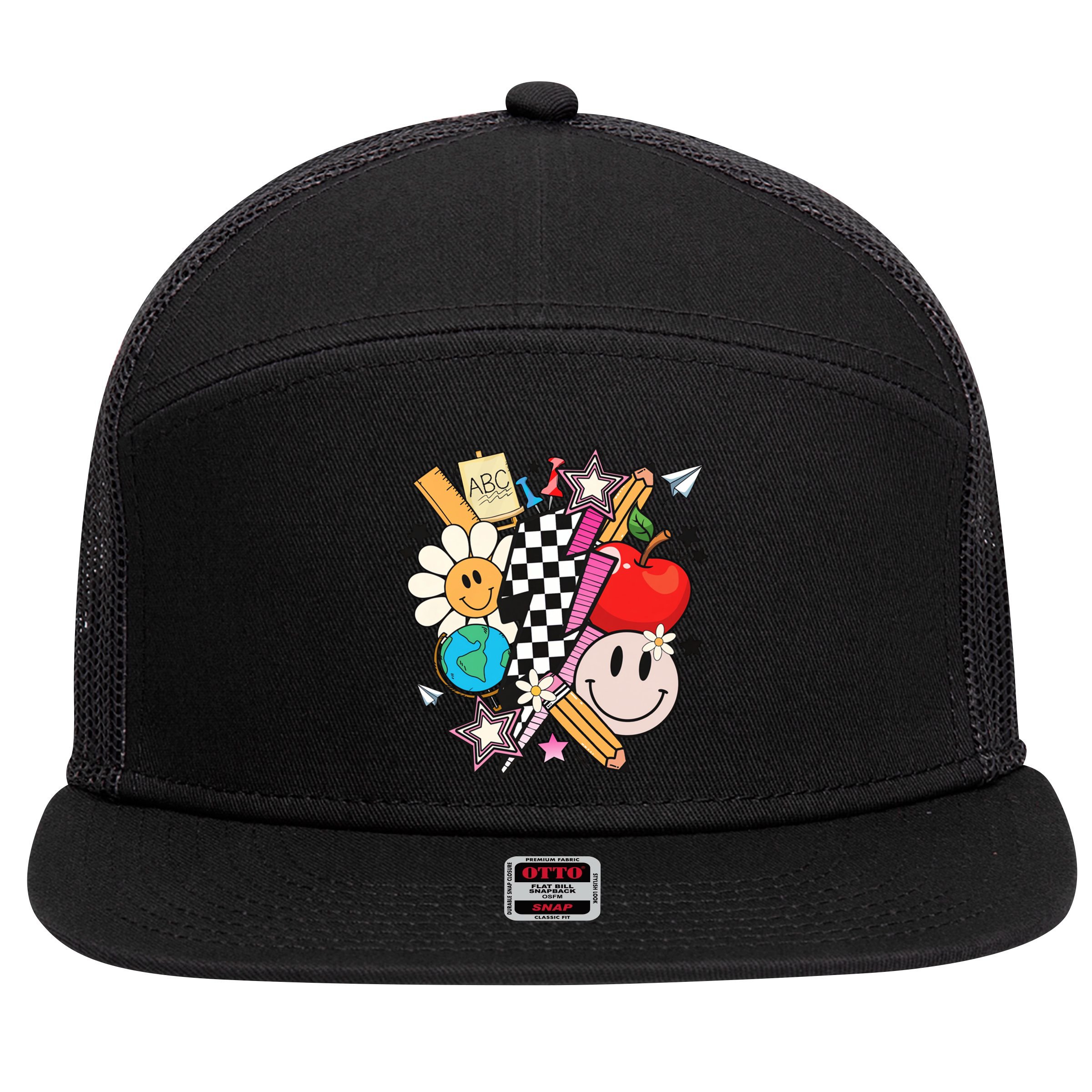 Retro Teacher Sublimation Cute Teacher Back To School Meaningful Gift 7 Panel Mesh Trucker Snapback Hat