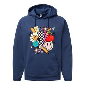 Retro Teacher Sublimation Cute Teacher Back To School Meaningful Gift Performance Fleece Hoodie