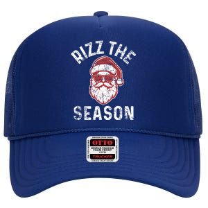 Rizz The Season Funny Christmas Rizzmas Santa Claus Rizzler Gift High Crown Mesh Back Trucker Hat