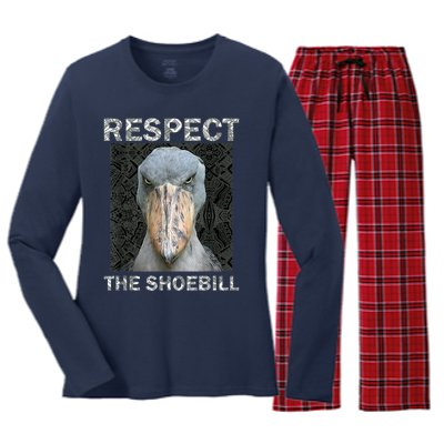 Respect The Shoebill African Bird Aztec Mayan Bird Lover Women's Long Sleeve Flannel Pajama Set 