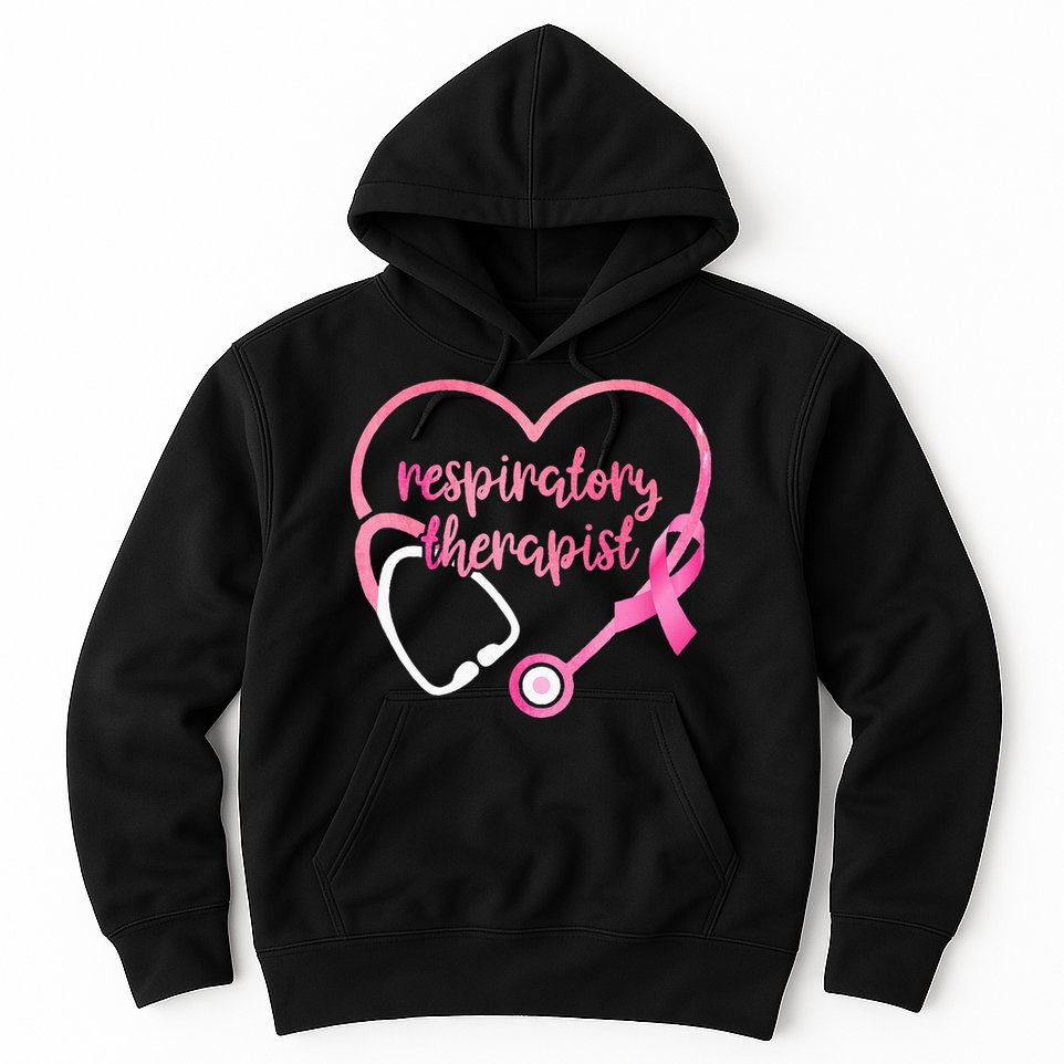 Respiratory Therapist Stethoscope Pink Ribbon Breast Cancer Hoodie