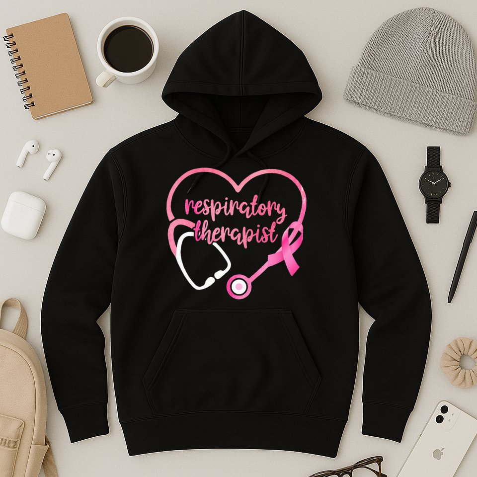 Respiratory Therapist Stethoscope Pink Ribbon Breast Cancer Hoodie