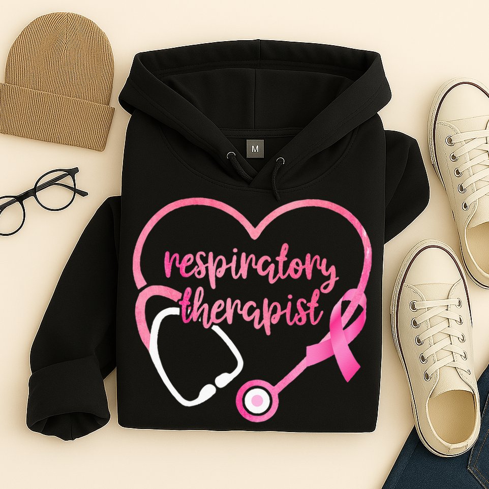 Respiratory Therapist Stethoscope Pink Ribbon Breast Cancer Hoodie
