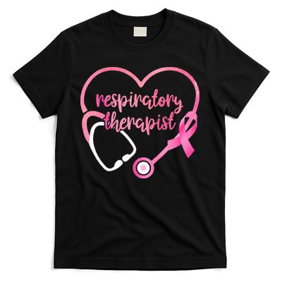 Respiratory Therapist Stethoscope Pink Ribbon Breast Cancer T-Shirt