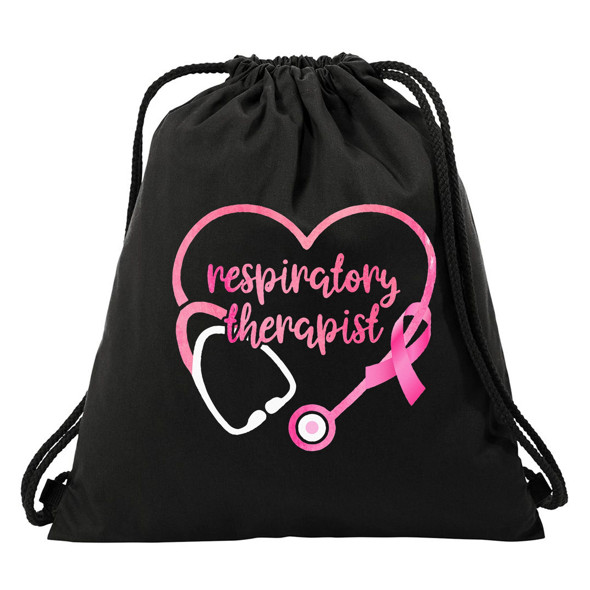 Respiratory Therapist Stethoscope Pink Ribbon Breast Cancer Drawstring Bag