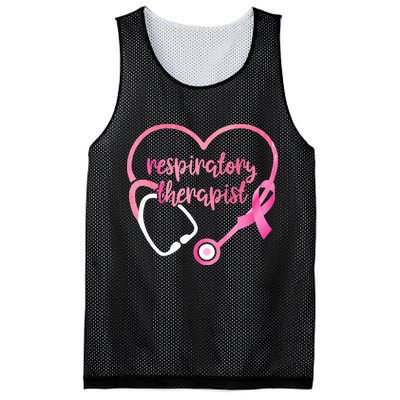 Respiratory Therapist Stethoscope Pink Ribbon Breast Cancer Mesh Reversible Basketball Jersey Tank