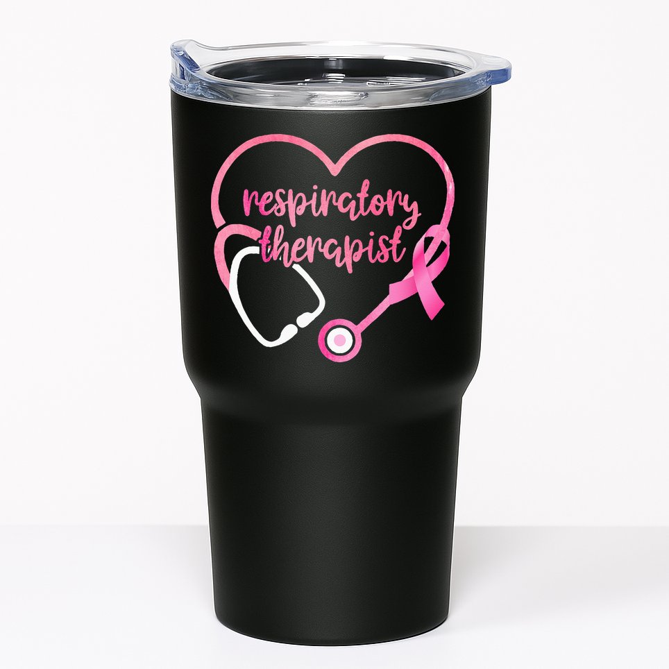 Respiratory Therapist Stethoscope Pink Ribbon Breast Cancer Tumbler