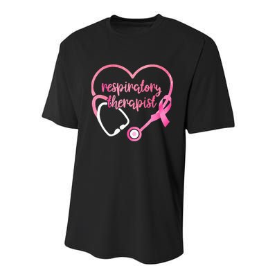 Respiratory Therapist Stethoscope Pink Ribbon Breast Cancer Youth Performance Sprint T-Shirt