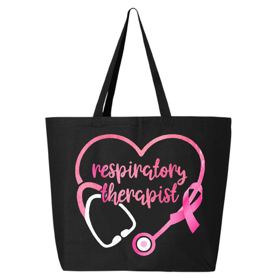Respiratory Therapist Stethoscope Pink Ribbon Breast Cancer 25L Jumbo Tote