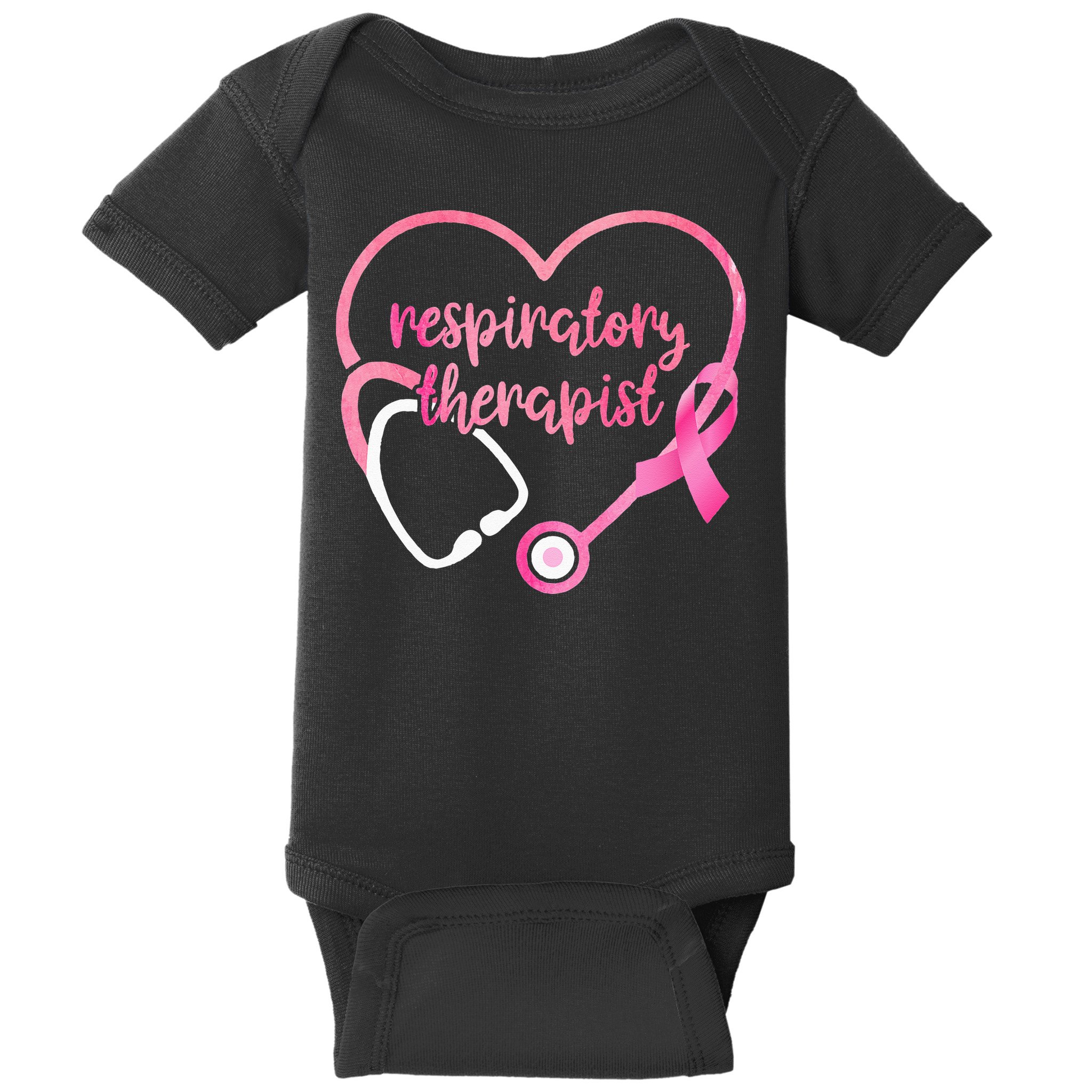Respiratory Therapist Stethoscope Pink Ribbon Breast Cancer Baby Bodysuit