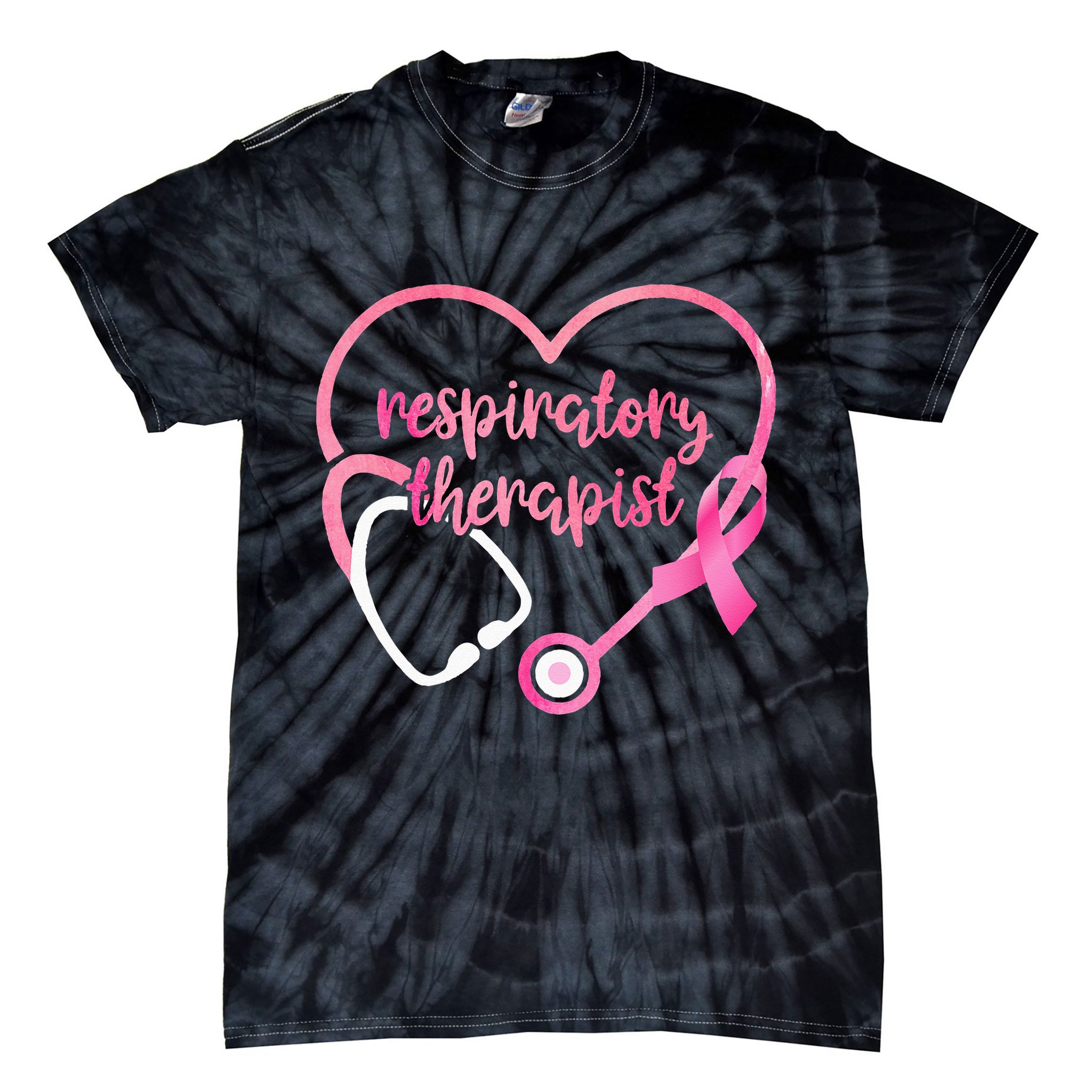 Respiratory Therapist Stethoscope Pink Ribbon Breast Cancer Tie-Dye T-Shirt