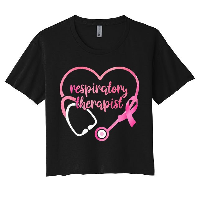 Respiratory Therapist Stethoscope Pink Ribbon Breast Cancer Crop Top