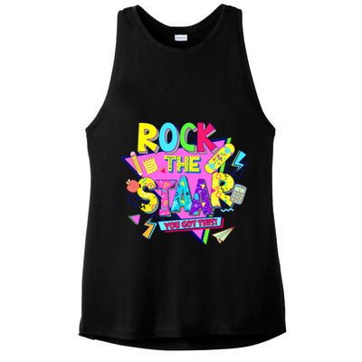 Rock The Staar Test Testing Day Retro Groovy Teacher Stars Ladies PosiCharge Tri-Blend Wicking Tank