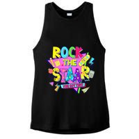 Rock The Staar Test Testing Day Retro Groovy Teacher Stars Ladies PosiCharge Tri-Blend Wicking Tank