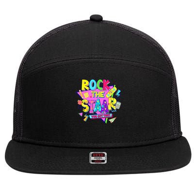 Rock The Staar Test Testing Day Retro Groovy Teacher Stars 7 Panel Mesh Trucker Snapback Hat