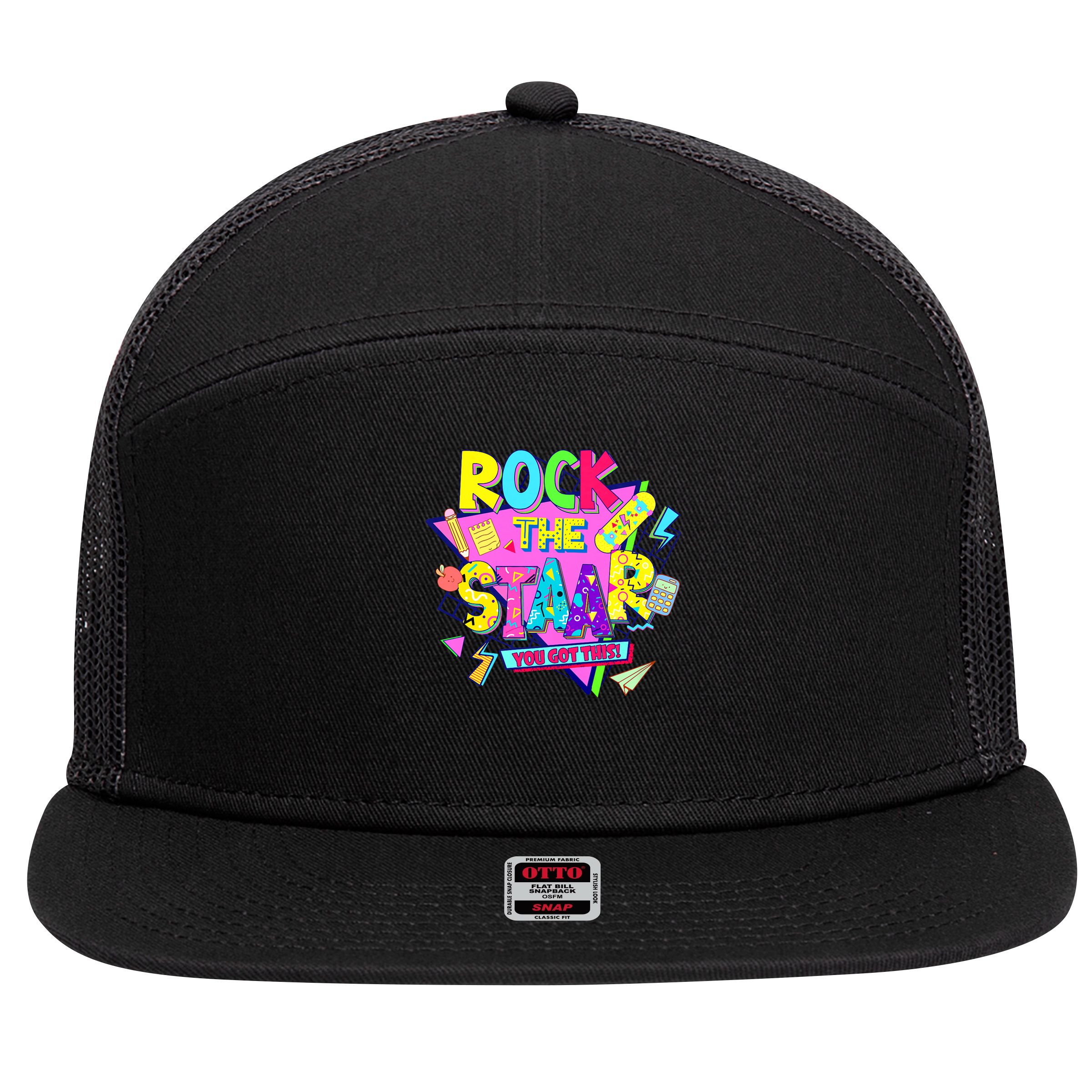 Rock The Staar Test Testing Day Retro Groovy Teacher Stars 7 Panel Mesh Trucker Snapback Hat