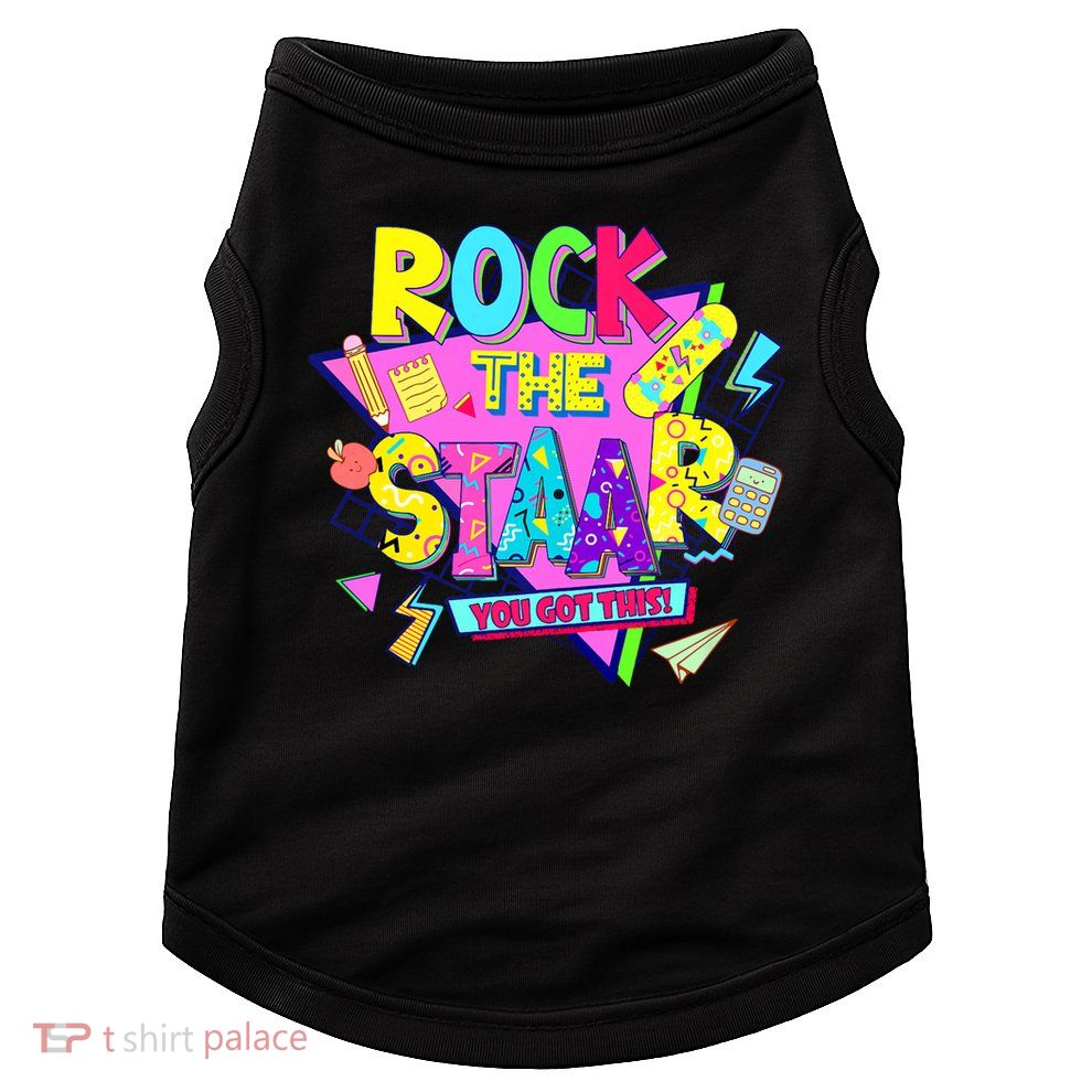 Rock The Staar Test Testing Day Retro Groovy Teacher Stars Doggie Tank