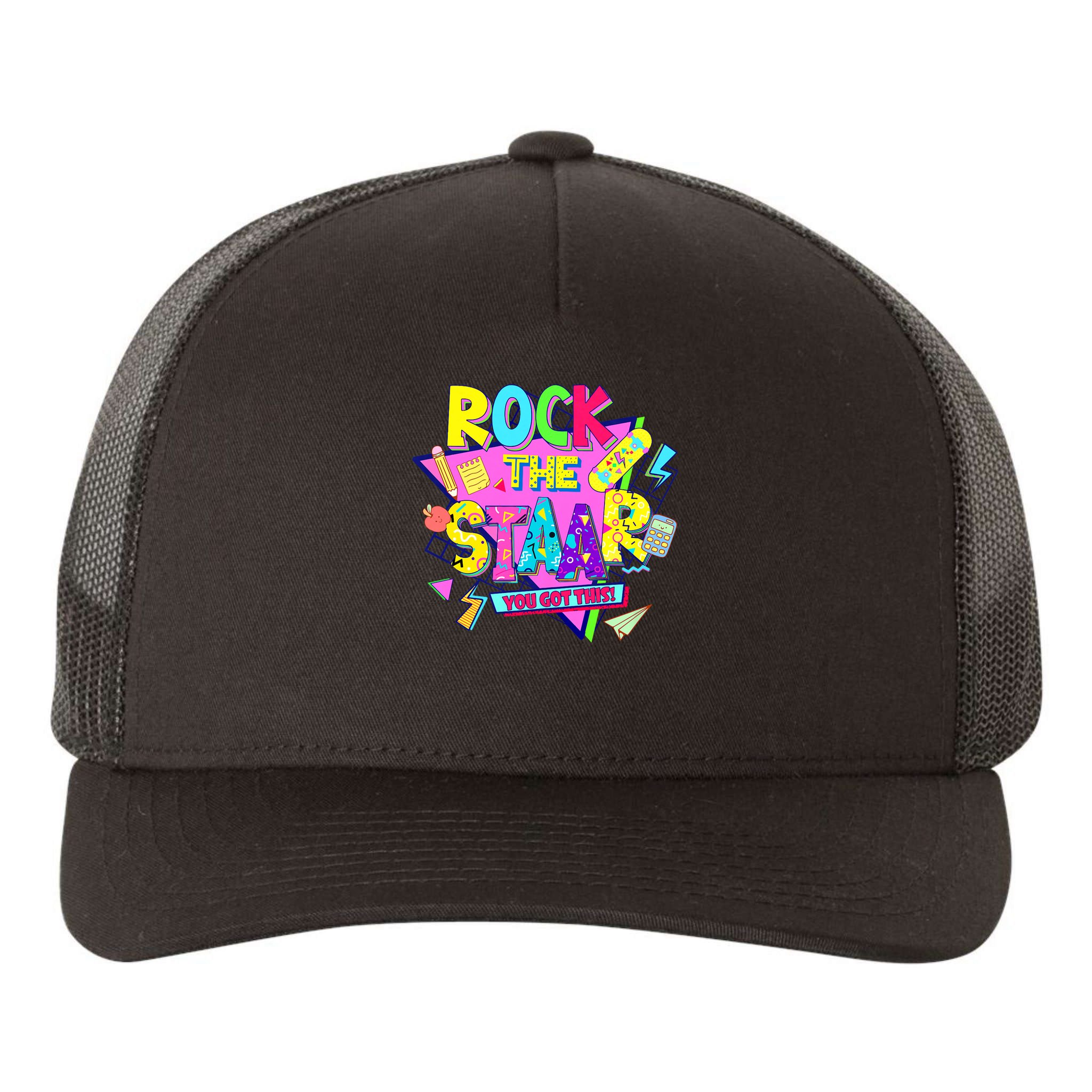 Rock The Staar Test Testing Day Retro Groovy Teacher Stars Yupoong Adult 5-Panel Trucker Hat