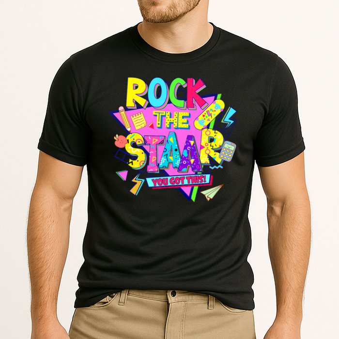 Rock The Staar Test Testing Day Retro Groovy Teacher Stars Performance Shirt