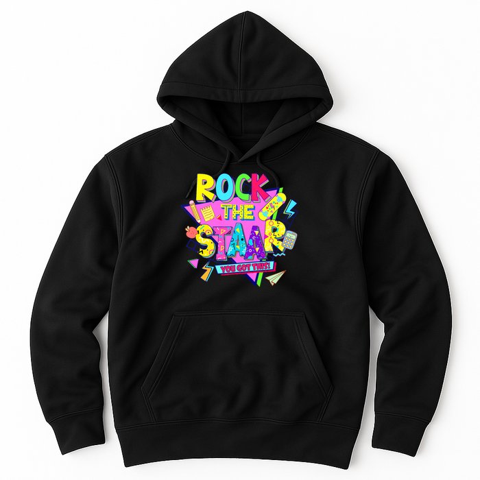 Rock The Staar Test Testing Day Retro Groovy Teacher Stars Hoodie