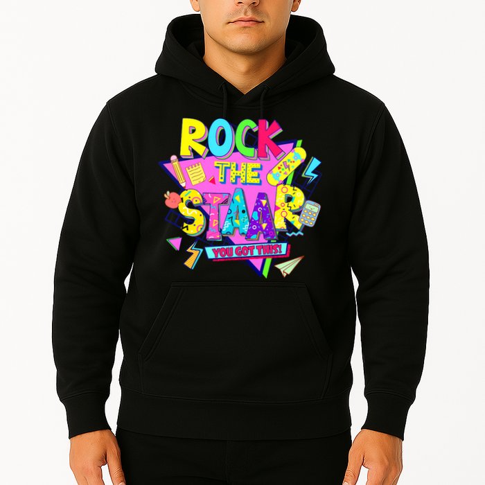 Rock The Staar Test Testing Day Retro Groovy Teacher Stars Hoodie