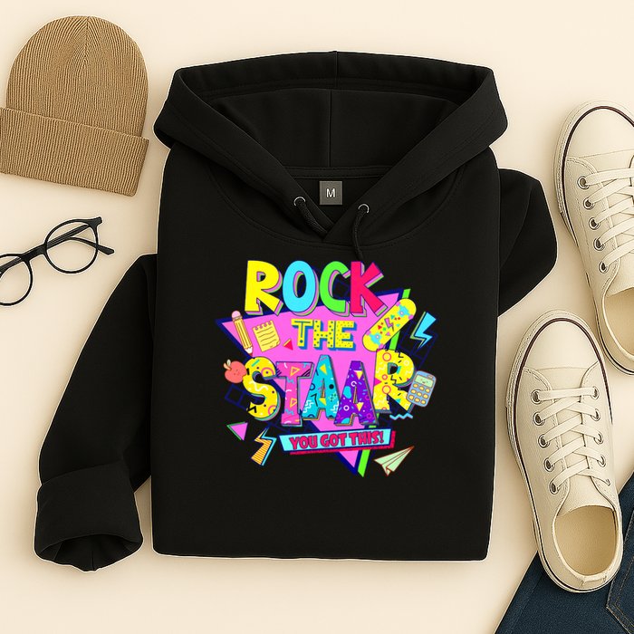 Rock The Staar Test Testing Day Retro Groovy Teacher Stars Hoodie
