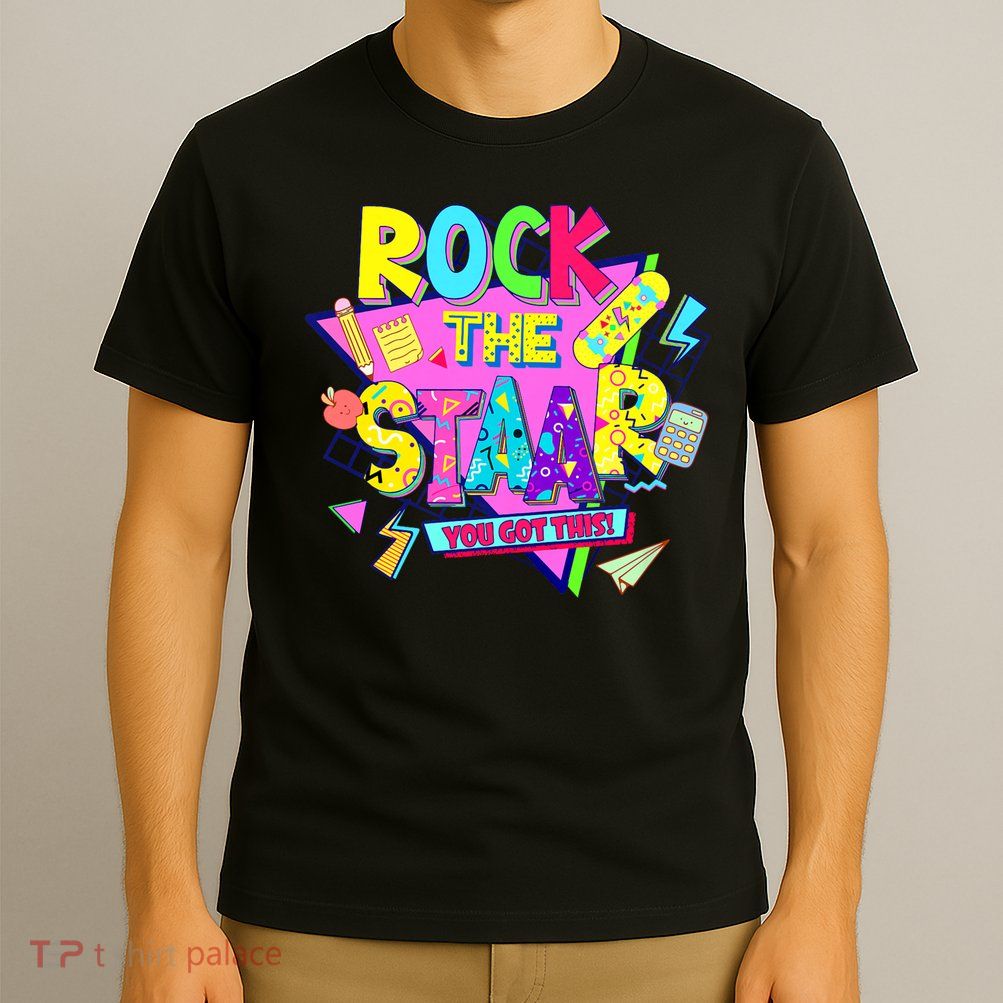 Rock The Staar Test Testing Day Retro Groovy Teacher Stars T-Shirt