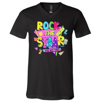 Rock The Staar Test Testing Day Retro Groovy Teacher Stars V-Neck T-Shirt