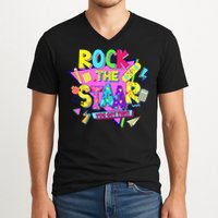 Rock The Staar Test Testing Day Retro Groovy Teacher Stars V-Neck T-Shirt
