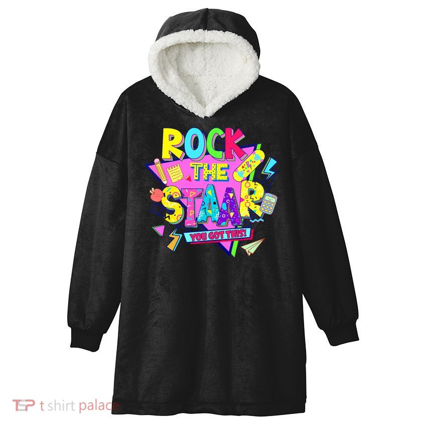 Rock The Staar Test Testing Day Retro Groovy Teacher Stars Hooded Wearable Blanket