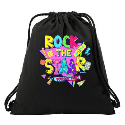 Rock The Staar Test Testing Day Retro Groovy Teacher Stars Drawstring Bag